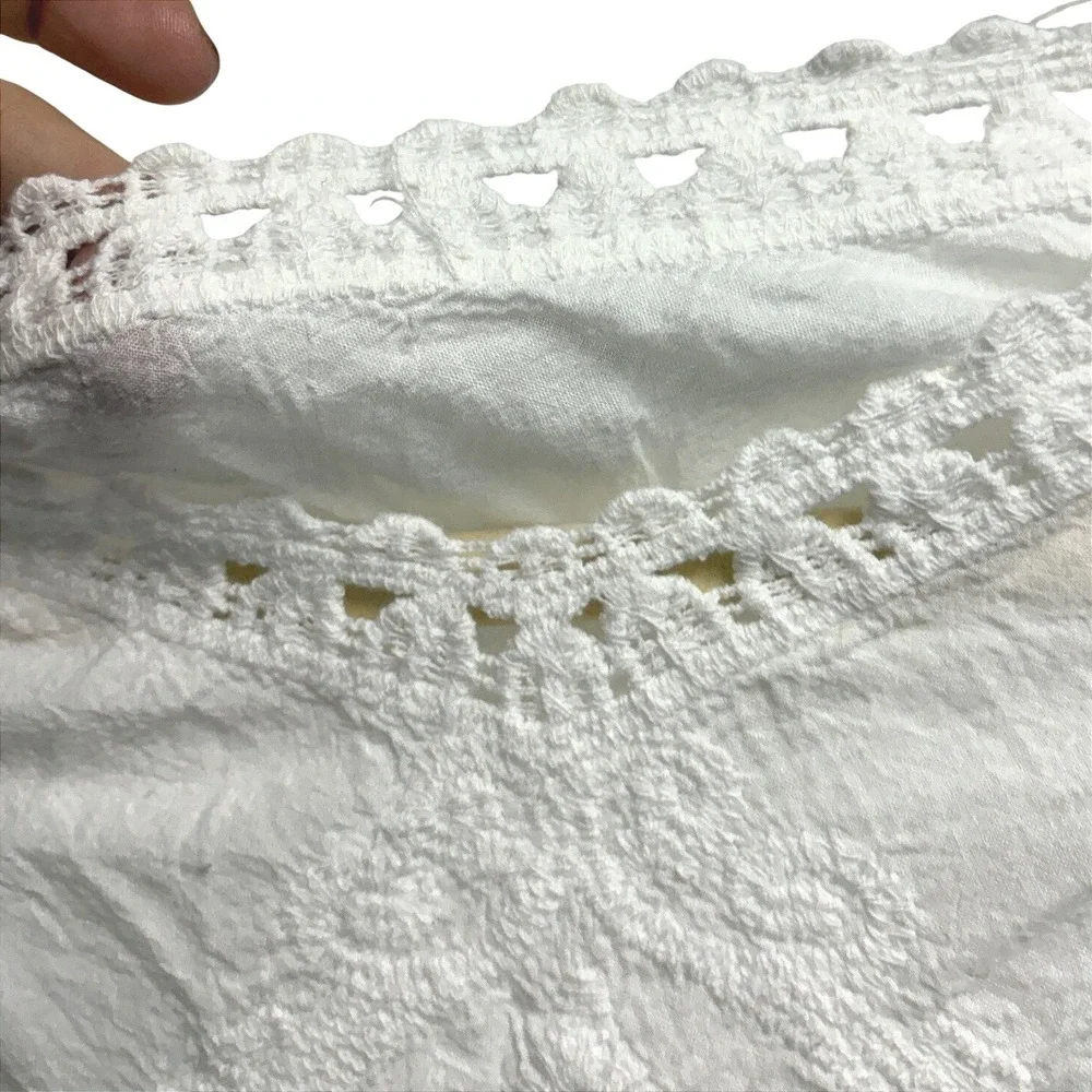 Free People Crochet Lace Embroidered White Blouse Boho Scalloped Tiered Medium